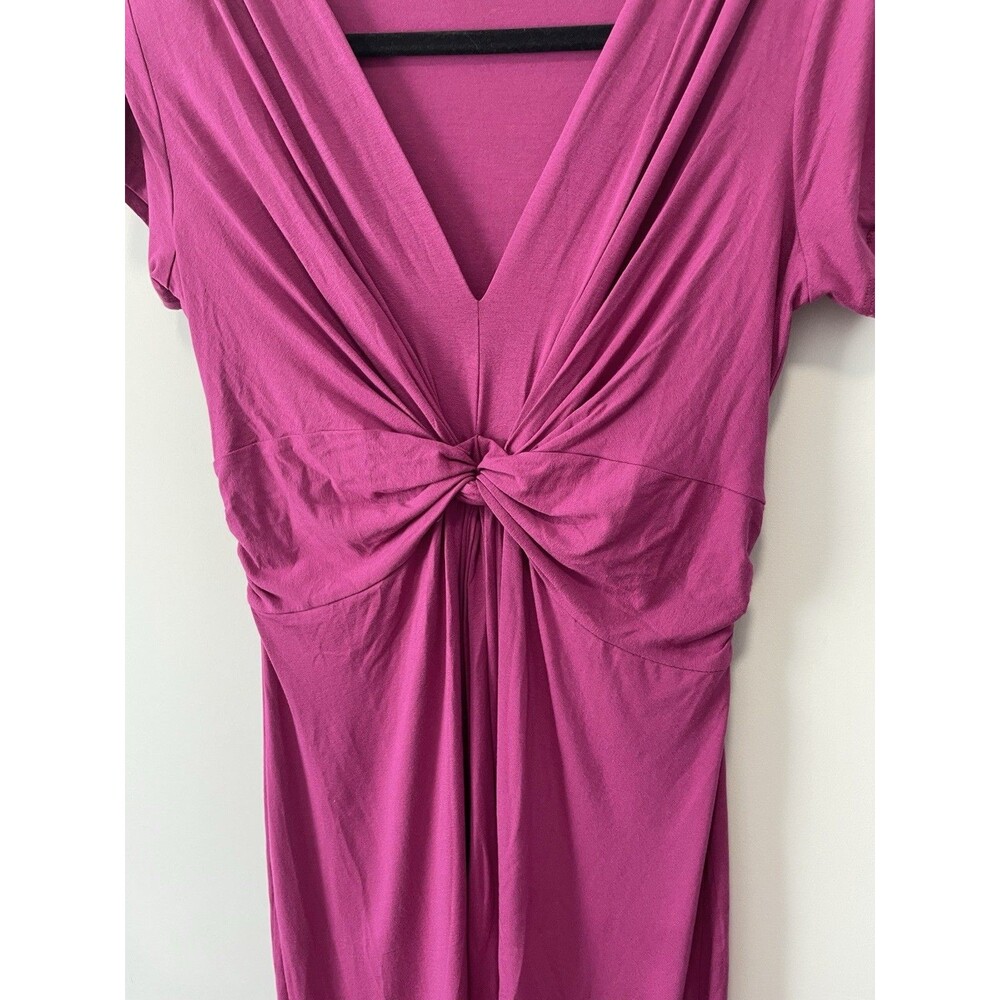 Seraphine Maternity Short Sleeve Knot Front Dress Fuchsia Pink Size 6 Stretch - Picture 2 of 7